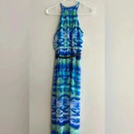 Lila Rose Lily Rose Tie-Dye Maxi Dress, Blue and Green High-Neck Dress, Size XS Photo 9