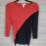 Carmen Marc Valvo Womens Red Black Asymmetrical Colorblock Sweater Size Large Photo 1