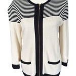 Talbots cream and black 3/4 sleeve full zip up sweater women's size small Photo 0