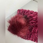 Macchia di Ruggine Plush Burgundy Chenille Knit Beanie with Faux Fur Pom Pom NWT Red Photo 2