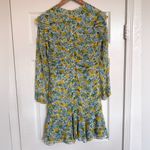 Veronica Beard  Ruched Floral Silk Chiffon Mini Long Sleeve Dress 6 Yellow Blue Photo 6
