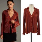 Anthropologie  Dolan Lettuce-Hem Buttondown Top Pleated Flare Sleeve Rust Large Photo 1