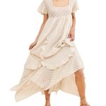 Free People  Bring The Romance Midi Maxi Cotton Dress Neutral Sz XS oversized Photo 4