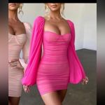 Oh Polly  Feeling Good Long Puff Sleeve Ruched Mesh Mini Dress‎ in Hot Pink 262 Photo 1