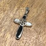 Sterling Silver NWOT Mother of Pearl & Black Onyx Marcasite Cross 925  Pendant Photo 0
