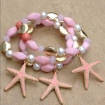 Gold Tone Pink Enamel Starfish Set of 3 Bracelets Photo 0