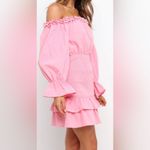 Petal and Pup Woman’s Pink Off-the-Shoulder Smocked Ruffle Mini Dress Size Medium Photo 5