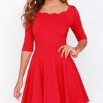 Lulus Red Off The Shoulder Scallop Dress Photo 0