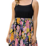 Gracia  Midi Pleated Dress Size Medium Floral Spaghetti Strap Square Neck NEW Photo 0