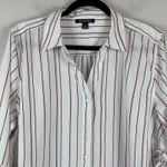 Roz & Ali Button Up Top Womens 2X White Striped Tie Sleeve Career Mature Office Photo 1