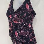 Eddie Bauer Floral Ruched Shaping One-Piece Swimsuit Black Criss Cross Back XL Photo 2