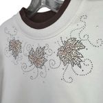Morning Sun Top Stitch Y2K Sweatshirt Petite M Beaded Fall Leaves Granny Cottage White Size undefined Photo 2