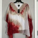 JM Collection New  V neck Nomadic Chic toe dye red/white Poncho size XS Photo 1