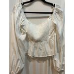 Ru Ami Womens White Long Sleeve Square Neck Smocked Ruffle Blouse‎ Photo 4