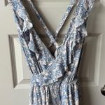 Free People  Delfonic Flirty Paisley Romper Size 2 Blue Cross Back Straps Lined Photo 6