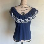 Moulinette Soeurs Anthropologie  Embroidered Nautical Navy Top Size Medium Photo 2