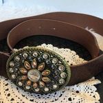 1990s Y2K Vegan Friendly Faux Leather Belt with Rhinestone Buckle Photo 0