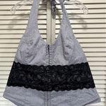 Torrid Gray/Black Halter Tie Neck Elastic Back Top Size 1 Lace Hook Eye Closure Photo 0