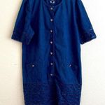 Roni Blanshay Vintage 80s 90s Montreal Denim Dress Short Sleeve Eyelet Cutout XL Photo 1