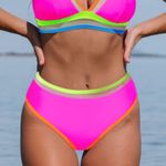 NEW Color Block Mesh Hot Pink Bikini Photo 2