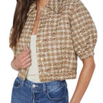 L'Agence NWT  Cove Cropped Tweed Short Sleeve Jacket Cappuccino/Gold Size 10 Photo 0
