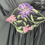 Vanity Fair Vintage 80s Long Black Nightgown Pink Embroidery Flowers Made in USA Photo 6