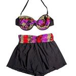 Vtg 1990s Carol Wior Black Purple Geometric Underwire Boy Shorts 2 Pc Bikini 8 Photo 0