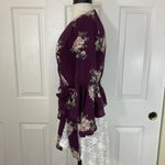 Timing Burgundy floral wrap top, ladies small bell flare sleeve V-neck bohemian blouse Photo 5