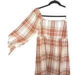 Monteau NWT  Women’s Plaid Square Neck Babydoll Dress Orange/White Size Medium Photo 4