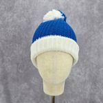 Blue White Pom Pom Crochet Knit Bucket Cap Hat Fun Vintage Y2K Funky Beanie Photo 1