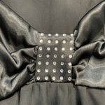 Vintage 90s Black Satin Babydoll Mini Slip Dress Embellished Evening Party Size 10 Photo 7