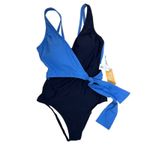 Kona Sol  Colorblock Wrap One-Piece Swimsuit NWT Small Blue Photo 9
