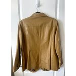 Denim & Co  Womens Jacket Fitted 1x Genuine Leather Pintuck Moto Camel Brown Photo 1
