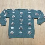 Kenneth Stevens Mint Green Peach Brown Vneck Knitted Sweater Small Vintage Photo 1