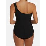 New. Black one shouldered one piece swimsuit. Size 10. Retails $164 Photo 2