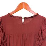 Knox Rose Y2K  Women Boho Top L Maroon‎ Ruffle Eyelet Babydoll Cottage Romantic Photo 3