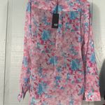 Kut From The Kloth  Pink Floral Sheer Button Down Long Sleeve Top Size Small NWT Photo 5