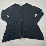Lilla P Button Front Cardigan Tunic Top Women XL Black Cotton Long Sleeve Pocket Photo 0