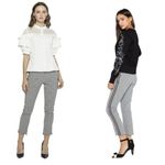 Gracia womens VALENCIA PANTS size S Black white Houndstooth Print Side Line Photo 1