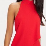 Pretty Little Thing Red Crepe Drape Romper Photo 0