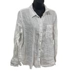 Joie  Womens Linen Top Long Sleeve Button Down White Size L Photo 3