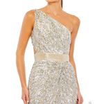 Mac Duggal 5687 SEQUINED ONE SHOULDER DRAPED LACE UP GOWN NWT Nude Silver 4 Photo 3