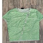 Blanc  Women's Green Checkered Print Button Front Blouse Top Size Medium Photo 5