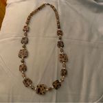 28” Necklace Leopard Cheetah Print Acrylic Flat 1” Beads Brown Photo 1