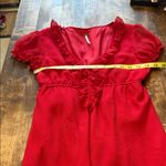 Free People  *Rare* Red Ruffled V-Neck 100% Silk Mini Dress Size 4 Photo 12