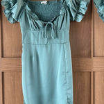 HYFVE  Milkmaid Thigh Slit Smocked Back Ruffle Satin Mini Dress size Large​​ Photo 0