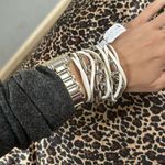 Free People NWT  White Leather Silver Chain Layered Bracelet Photo 0