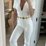 Free People Jayde Denim Flared Jumpsuit in Pure White Size X-Large Photo 3