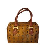 MCM Monogram Canvas Leather Trim Boston Speedy Bag Brown Gold Vintage Luxury Photo 5