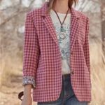 Sundance  Womens The Lisa Blazer Jacket Size Medium Pink Plaid Wool Blend Lined Photo 2